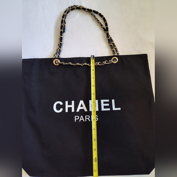 CHANEL Paris NWOT Canvas Chain Tote Bag Black Gold GWP NIP - Picture 9 of 9